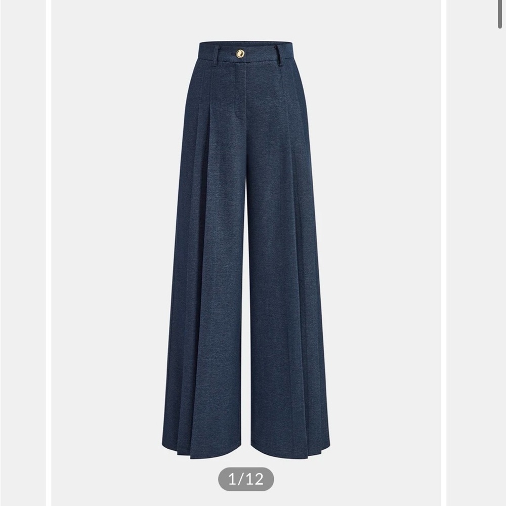 Mid-Waisted Pleated Wide-Leg Pants
